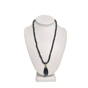 Monet Green Beads And Gold Accents Necklace W/ Removable Teardrop Pendant (6269)